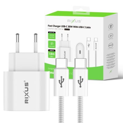 Rixus 30W PD Fast Charger Kit Ladekabel & Ladestecker Typ-C RXHC30C