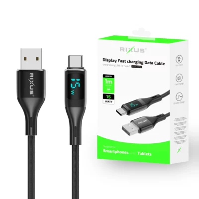 Rixus RXUC28AC Braided USB To USB-C Cable With LED Display 1m